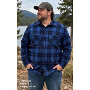 St Johns Bay Mens 2XL Tall Blue Plaid Flannel Long Sleeve Button Front Shirt